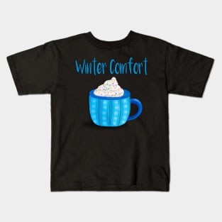 Winter Comfort Mug with Blue Stripes and Snowflakes Kids T-Shirt